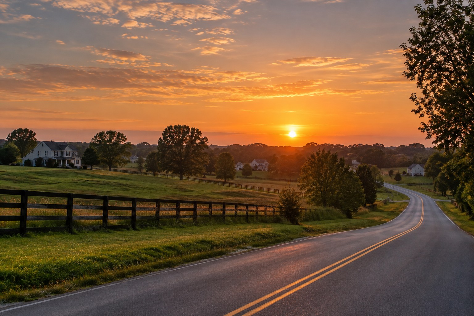 A Virginia street at sunset, illustrative